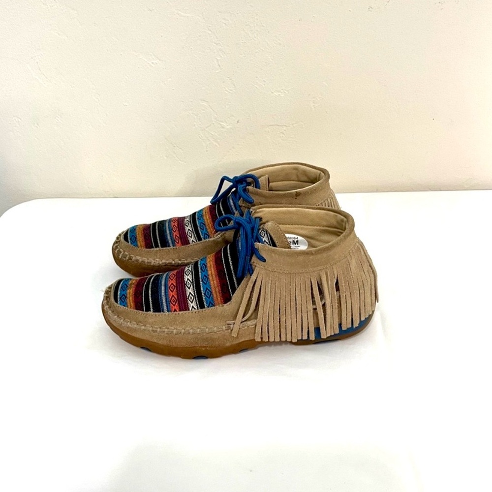 Twisted X Moccasins Chukka Aztec Southwestern Saddle Blanket Serape Fringe 7.5 M